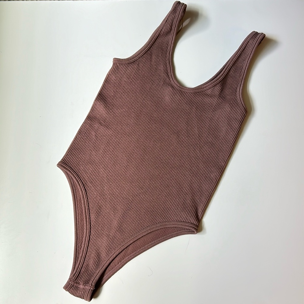 Zara Ribbed Sleeveless Brown Bodysuit